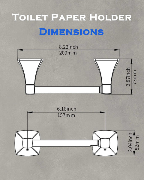 Matte Black Toilet Paper Holder With Double Post Pivoting Roll Bar Wall Mount Built From Stainless Steel And Zinc Alloy dimensions.