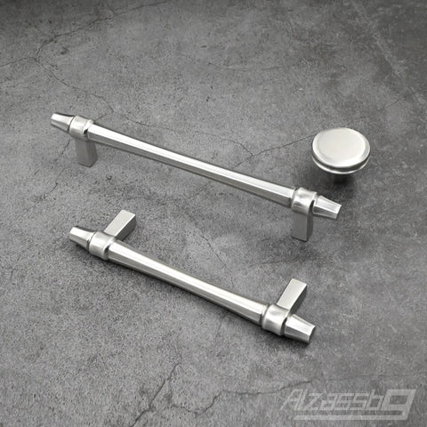 Six Pack Brushed Satin Nickel Cabinet Knobs One And One Quarter Inch Diameter Round Kitchen Knobs beside sleek drawer handles