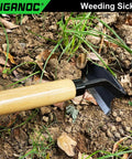 Wide Blade Garden Hoe With 9.6 Inch Wood Handle And 4.9 Inch Japanese High Carbon Steel Blade in garden setting