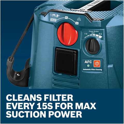 Savage 9 Gallon Dust Extractor With Auto Filter Activation For Grinders And Power Tools control panel showing filter cleaning feature.