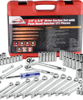 Pro Grade 122 Piece Mechanics Tool Set With Sockets And Ratchets In SAE And Metric For Auto And Home Repairs Built With Chrome Vanadium Steel