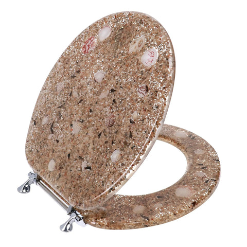 Round Resin Toilet Seat With Heavy Duty Chrome Hinges Sea Isle Coastal Bath Decor Standard 16.5 Inch Durable Weighted Base