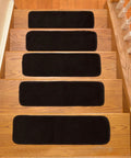 Indoor Stair Treads 7 Inch By 24 Inch Set Of 13 Black Machine Washable Slip Resistant Carpet Treads With Non Slip Rubber Backing For Hardwood Steps Easy Clean Cozy Step Upgrade on stairs