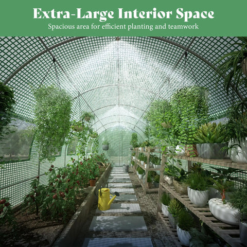20 By 10 Ft Walk In Tunnel Greenhouse With Built In Sprinkler System Heavy Duty Galvanized Steel Frame Waterproof PE Cover Ideal For Backyard Gardeners And Seasonal Plant Growth