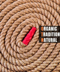 Coiled Beefy 1 Inch Natural Fiber Rope Twisted 4 Strand Heavy Duty Manila Style Jute Hemp, 50 Ft Long, close-up view.