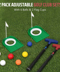 Two Pack Adjustable Golf Putters For Men And Women With 6 Practice Balls, 2 Flag Cups, And Training Kit, blue and red putters.