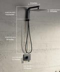 Matte Black Shower Faucet Set With 10 Inch Rainfall Head And Handheld Sprayer High Pressure Bath Kit dimensions with measurements.