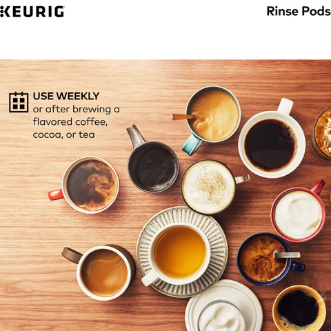 Top view of various coffee cups on wooden table for Six Month Brewer Maintenance Kit With Descaling Solution Rinse Pods And Water Filter Cartridges