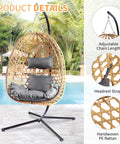 Hanging Egg Chair With Stand For Patio And Garden Wicker Swing Hammock Style With 350 Lbs Capacity, Yellow Gray, by poolside