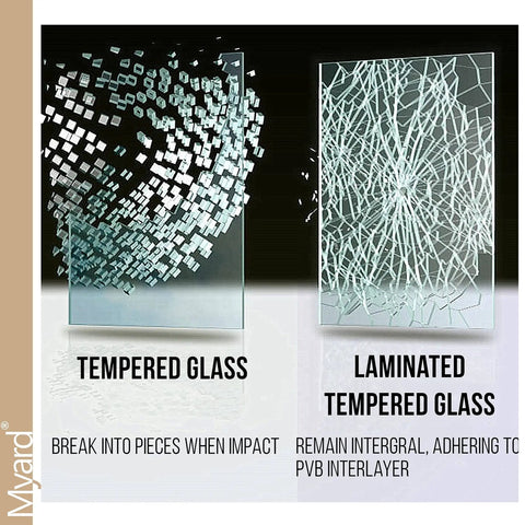 Comparison of tempered and laminated tempered glass; laminated remains integral on impact. Laminated And Tempered Clear Glass Balusters For Deck Rails With Included Brackets And Screws For Facemount Rails Handrail And Staircase 29.5 Inch Length 5 Pack Sturdy Install For Quick Setup.