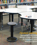 SitWell Wobble Stool with Adjustable Height for Active Seating in Seafoam in a classroom with desks