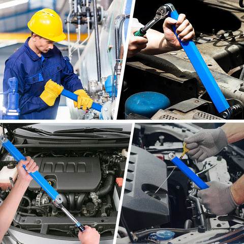 Offset Extension Wrench for Deep Reach Mechanics Set With Durable Chain Drive and High Hardness Steel Go To Workhorse Universal Compatibility Includes Three Color Wrench Extenders and Four Size Adapters For Maximum Torque 53 ft and 0 Degree Swing