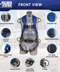 5 Point Safety Harness With 6 Foot Lanyard And D Ring Extender Kit For Industrial Roofing PPE Pro Grade OSHA ANSI Approved Comfortable Adjustable Straps Blue Large