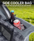 Two Pack Oversized Heavy Duty Camping Chairs with cooler bag holding drinks on grassy field