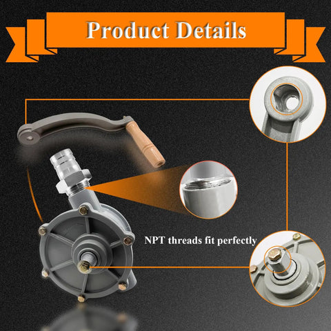 Heavy Duty Two Way Rotary Fuel Pump Kit For Gas Caddy 30 35 40 Gallon Transfer NPT Thread Hand Siphon Pump, aluminum