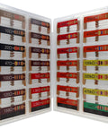 Open case of One Quarter Watt Carbon Resistor Assortment Kit, 560 Pieces, with labeled compartments showing 28 resistor values.