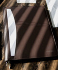Career Game Changer Business Padfolio With Heavy Duty Zipper Closure Crafted From Smooth Pu Vegan Leather featuring a brown exterior and white documents.