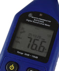 Pro Grade Decibel Meter With 30 To 130 dBA Sound Level Range, SPL Reader And Data Logger For Windows showing 76.6 dB reading