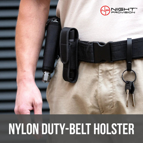 Person wearing TX11 Tactical Flashlight With Duty Belt Holster, 1600 Lumen LED, Military Grade Brightest Tac Light for security