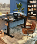 One-Piece Electric Standing Desk With Four Memory Presets, 176 Lb Capacity, Ultra Quiet Lift in a home office setup