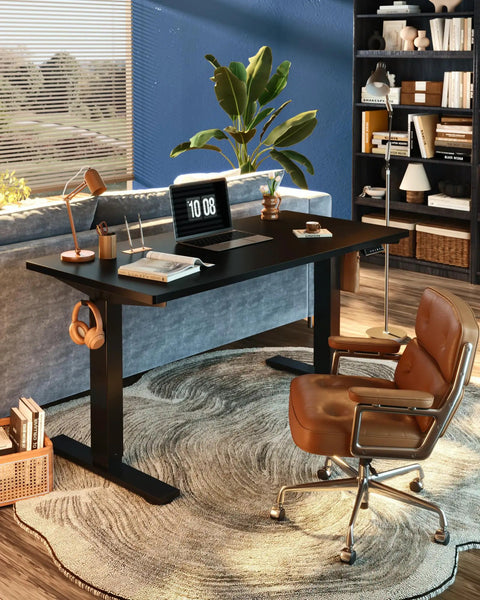 One-Piece Electric Standing Desk With Four Memory Presets, 176 Lb Capacity, Ultra Quiet Lift in a home office setup