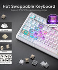 Dope Tri Mode Wireless Mechanical Keyboard With Hot Swappable Prelubed Coconut Switches Gasket Mount Rgb Lighting Cnc Knob And White Contour Build showing keycap and switches