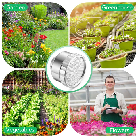 3/4 Inch Aluminum Garden Hose Shower Head With 3000 Hole Mist Nozzle for garden, greenhouse, vegetables, and flowers.