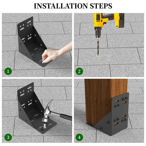 Installation steps for Eight Piece Post Base Pergola Bracket Kit Inner Size 3.5 Inch By 3.5 Inch Heavy Duty Black Powder Coated Steel 2.0 Mm Thick.