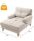 Adjustable Back Chaise Lounge Chair With Plush Upholstery, oversized smoke white recliner sofa with deep seat and dimensions