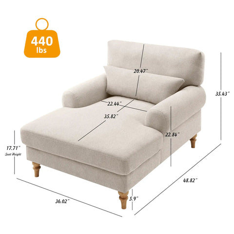 Adjustable Back Chaise Lounge Chair With Plush Upholstery, oversized smoke white recliner sofa with deep seat and dimensions