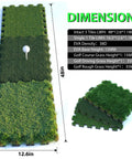 Tri Turf Golf Hitting Mat With Thick EVA Foam Base And Tri Turf Tiles for Indoor Outdoor Backyard Practice with dimensions shown