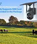 Heavy Duty Solar Security Camera With 4G LTE And Built In Sim Card For Outdoor Wireless Use, mounted in a green pasture with horses.