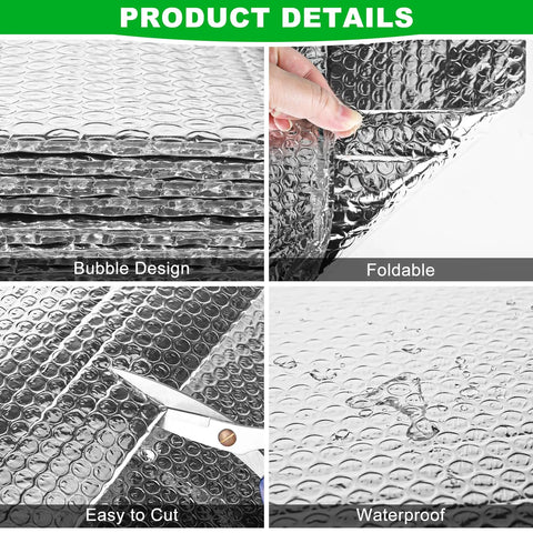 Heavy Duty Pre Cut Garage Door Insulation Kit With Reflective Bubble Foil For Double Doors showing bubble design, foldable panels, and cutting ease.