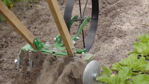 Disk Harrow Attachment For Wheel Hoe Garden Cultivator, Ideal For Shallow Cultivation And Weed Prevention in action