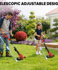 Father and child using Weed Wacker And Leaf Blower Combo No Battery Included Compatible With 18V Battery Systems, adjustable design.
