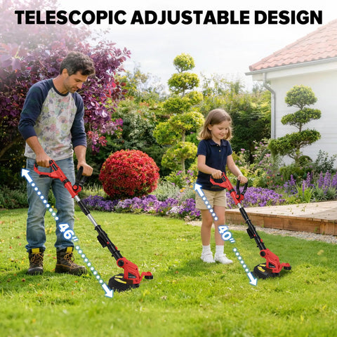 Father and child using Weed Wacker And Leaf Blower Combo No Battery Included Compatible With 18V Battery Systems, adjustable design.