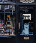 Shop with closed sign on door; Open And Closed Sign 12x16 Inch Double Sided Vinyl Sign For Storefronts Offices Restaurants Bars Shops