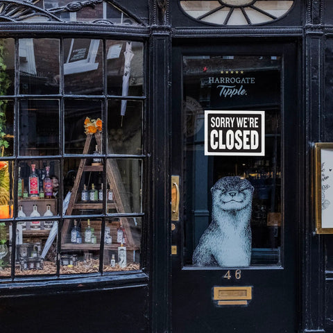 Shop with closed sign on door; Open And Closed Sign 12x16 Inch Double Sided Vinyl Sign For Storefronts Offices Restaurants Bars Shops