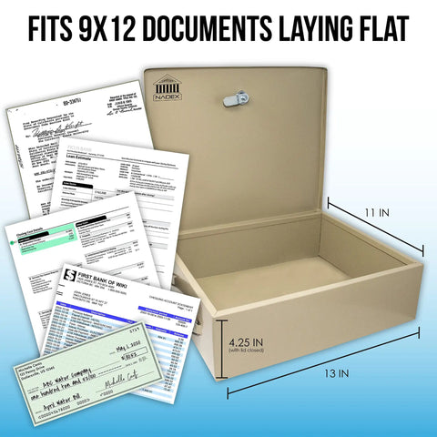Fireproof Steel Security Chest With Lock And Keys Heavy Duty Safe Box For Your Docs And Valuables Tested To 750 F Exterior 14.5 By 11 By 4 Inches Interior Fits 9 By 12 Docs And Passport