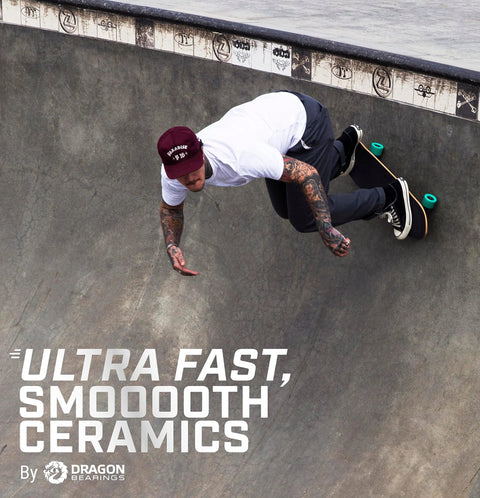 Dragon Bearings ceramic skateboard bearings, 8-pack, built-in ceramic for skateboards and longboards