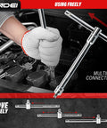 19 Piece Heavy Duty Drive Accessory Set with T Handle Wrench in engine repair using universal joints and extension bars