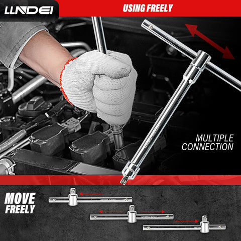 19 Piece Heavy Duty Drive Accessory Set with T Handle Wrench in engine repair using universal joints and extension bars