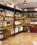 60 Inch Wide Beefy Heavy Duty On Wheels Wire Shelving Rack With Adjustable Shelves Built For Garage Pantry Kitchen Basement Warehouse School Or Office Use For Home And Business Storage Solutions filled with pantry items and festive decor.