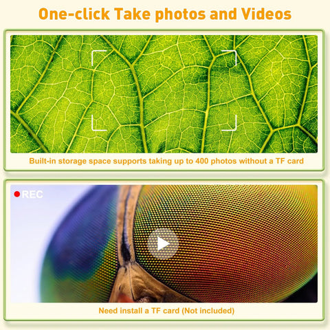 4K 1000X Digital Microscope For Curious Kids With 2 Inch IPS Screen Yellow Color Real 200-1000X Magnification eye strain free, leaf close-up