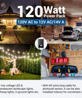 Low Voltage Transformer With Timer And Photocell Sensor For Outdoor Landscape Lighting 120W 12V To 14V AC Weatherproof ETL Listed
