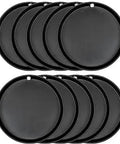 Pack of 10 rugged water heater drain pans with 1-inch drain adapter, 24-inch round black pans made from recycled plastic.