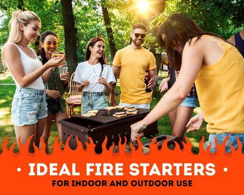 Group of friends grilling outdoors using XXL 200 Count Waterproof Fire Starters For Indoor And Outdoor Fires Quick Natural Ignite