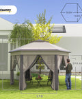 13 By 13 Pop Up Gazebo With Mesh Screen Walls And Zippered Netting Portable Steel Frame Outdoor Event Tent in coffee beige