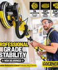 Pro Level Drywall Sander With Full Vacuum Hookup For Popcorn Ceilings Smoothly Eats Up Fine Dust Featuring Beast Mode Variable Speed Shaft Built In Bright LED Lamp And Heavy Gear Setup For Zero Mess Job Sites.