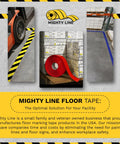 Built Like A Rock 5S Floor Marking Tape Yellow 6 Inch Wide 100 Foot Roll Heavy Duty Industrial Beveled Edge in warehouse setting.